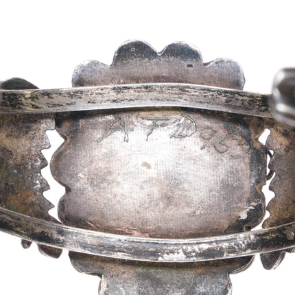 6.5" Vintage Navajo sterling silver turquoise feather edges cuff bracelet - Estate Fresh Austin