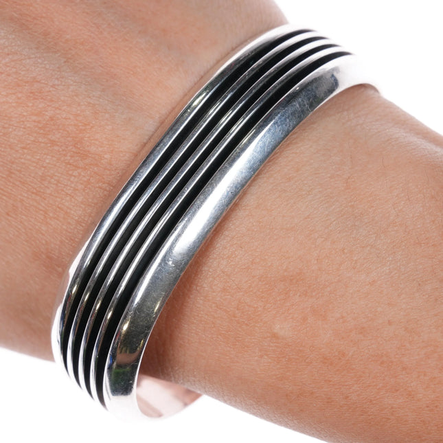 6.75" Francis Jones Navajo sterling silver banded modernist cuff bracelet - Estate Fresh Austin