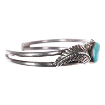 6" 60's-70's Navajo sterling slim/sturdy feather blossom silver cuff bracelet - Estate Fresh Austin