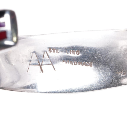 6.7" AA Southwestern sterling silver multi-stone/shell inlay cuff bracelet - Estate Fresh Austin