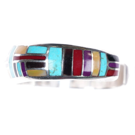 6.7" AA Southwestern sterling silver multi-stone/shell inlay cuff bracelet - Estate Fresh Austin
