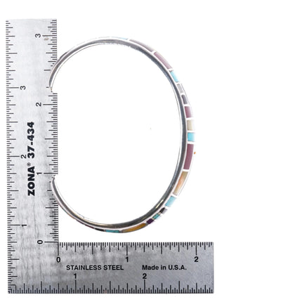 6.7" AA Southwestern sterling silver multi-stone/shell inlay cuff bracelet - Estate Fresh Austin