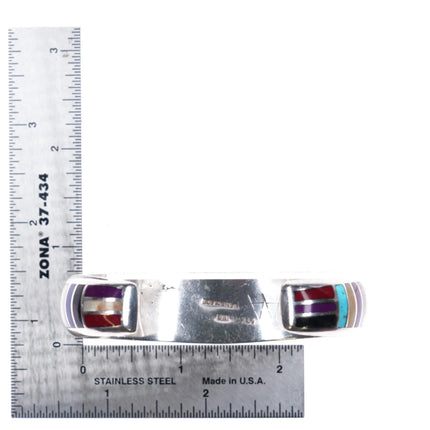 6.7" AA Southwestern sterling silver multi-stone/shell inlay cuff bracelet - Estate Fresh Austin