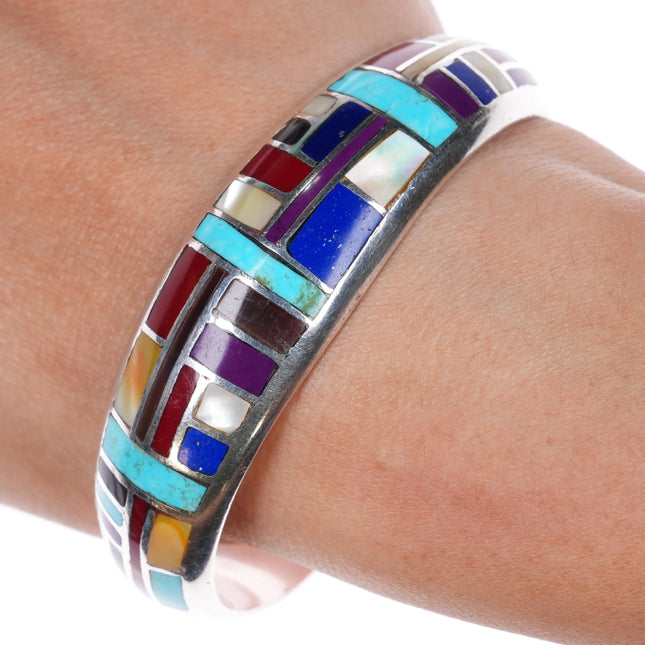 6.7" AA Southwestern sterling silver multi-stone/shell inlay cuff bracelet - Estate Fresh Austin