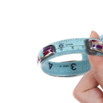 6.7" AA Southwestern sterling silver multi-stone/shell inlay cuff bracelet - Estate Fresh Austin