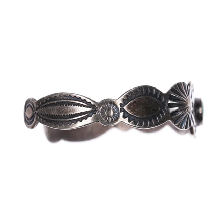 6" 30's-40s Navajo Blue Gem turquoise hand stamped sterling silver cuff bracelet - Estate Fresh Austin