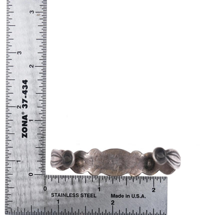 6" 30's-40s Navajo Blue Gem turquoise hand stamped sterling silver cuff bracelet - Estate Fresh Austin