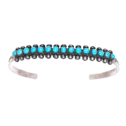 6.6" Zuni 30's-40s Stamped sterling silver Turquoise snake eye row cuff bracelet - Estate Fresh Austin