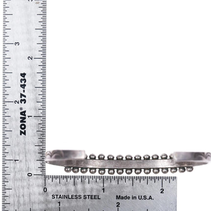 6.6" Zuni 30's-40s Stamped sterling silver Turquoise snake eye row cuff bracelet - Estate Fresh Austin