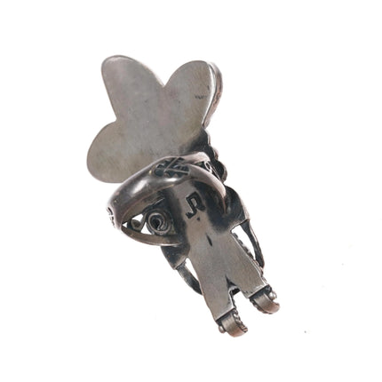 sz7.5 Jerry Roan Navajo Sterling silver Kachina ring Variscite coral eyes - Estate Fresh Austin