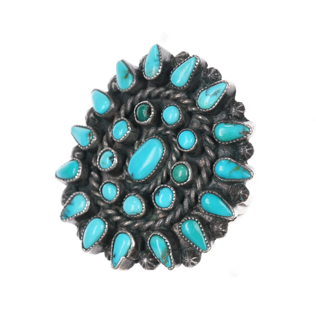 sz6.5 Zuni large 30's-40's turquoise petit point cluster ring sterling silver - Estate Fresh Austin