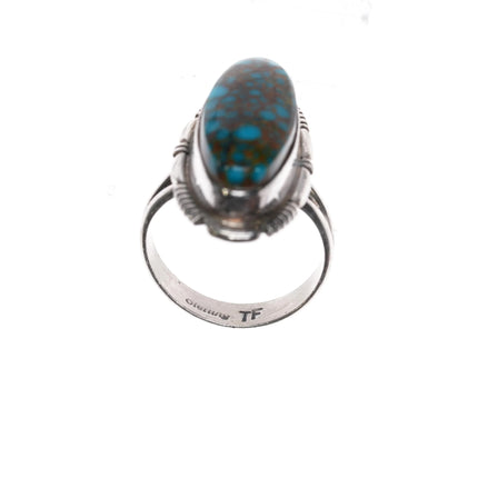 sz8.5 TF Navajo sterling silver spiderweb Candelaria Turquoise ring - Estate Fresh Austin