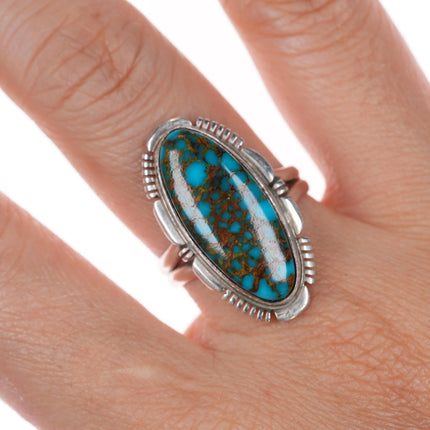 sz8.5 TF Navajo sterling silver spiderweb Candelaria Turquoise ring - Estate Fresh Austin