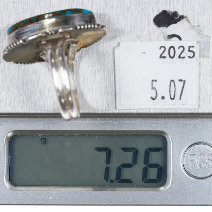 sz8.5 TF Navajo sterling silver spiderweb Candelaria Turquoise ring - Estate Fresh Austin