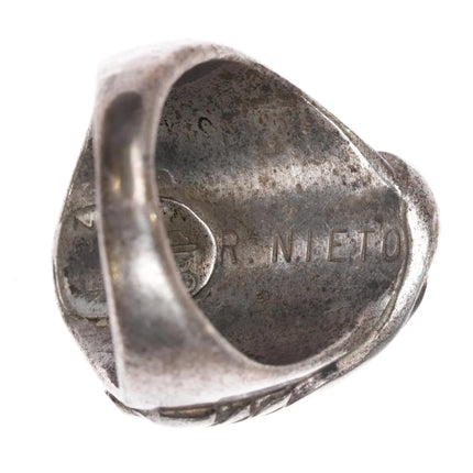 sz6 Ray Nieto Zuni sterling silver large turquoise stone ring c1970's - Estate Fresh Austin