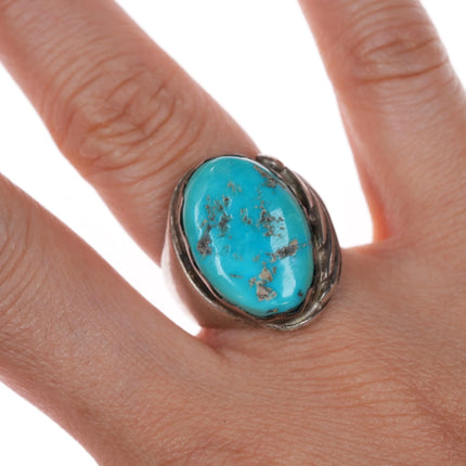 sz6 Ray Nieto Zuni sterling silver large turquoise stone ring c1970's - Estate Fresh Austin