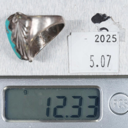 sz6 Ray Nieto Zuni sterling silver large turquoise stone ring c1970's - Estate Fresh Austin