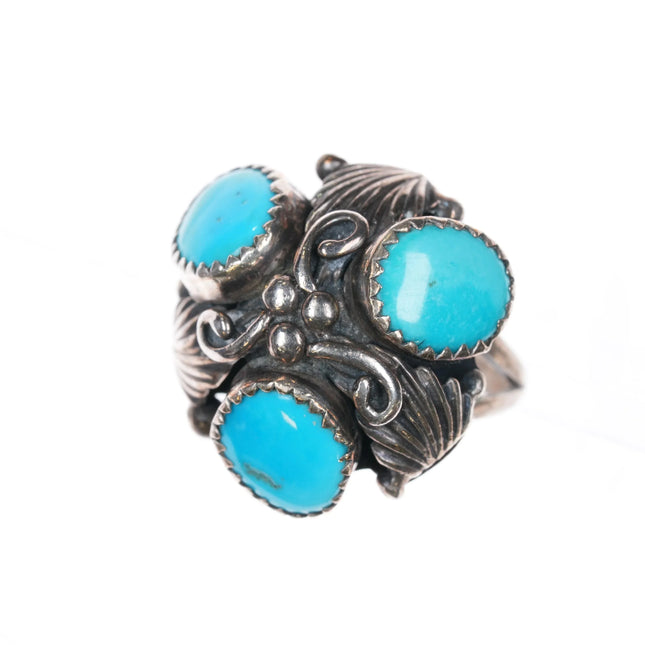 sz6 S Navajo sterling silver 3 stone turquoise ring c1980's - Estate Fresh Austin