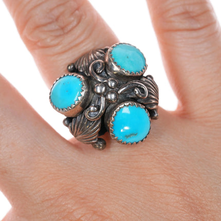 sz6 S Navajo sterling silver 3 stone turquoise ring c1980's - Estate Fresh Austin