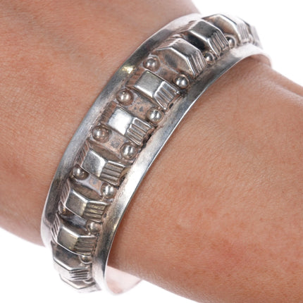 6.75" Vintage Mexican sterling silver Art Deco style geometric cuff bracelet - Estate Fresh Austin