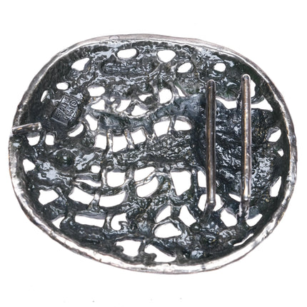 1994 Dietgart Sterling silver Heavy Chinoiserie Asian themed belt buckle cranes - Estate Fresh Austin