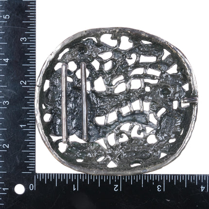 1994 Dietgart Sterling silver Heavy Chinoiserie Asian themed belt buckle cranes - Estate Fresh Austin