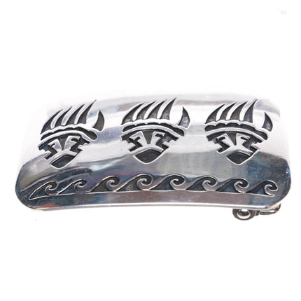 Sharon Cisco Navajo Sterling silver Bear Paw Water/waves overlay belt buckle - Estate Fresh Austin