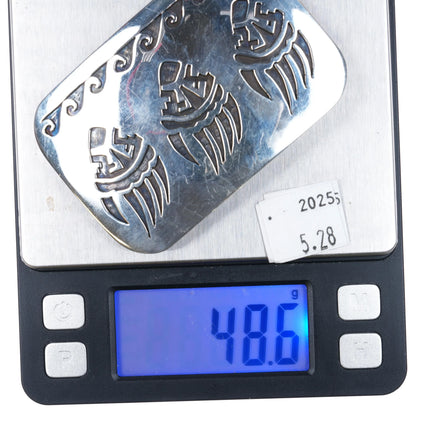 Sharon Cisco Navajo Sterling silver Bear Paw Water/waves overlay belt buckle - Estate Fresh Austin