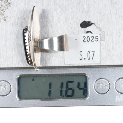 sz7.5 Kee Nez Navajo sterling silver onyx long ring - Estate Fresh Austin