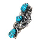 sz9.25 Ernest Wood Navajo 1970's long sterling silver ring w/3 turquoise - Estate Fresh Austin