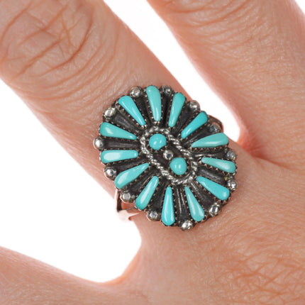 sz8.25 Vintage Zuni sterling silver and turquoise petit point cluster ring - Estate Fresh Austin