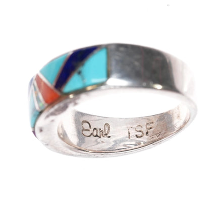 sz7.5 Earl Plummer Navajo TSF Sterling silver multi-stone channel inlay ring - Estate Fresh Austin