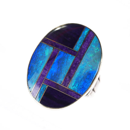 sz7.5 14k gold Bezel Sterling Sugilite Black Opal amazing ring - Estate Fresh Austin