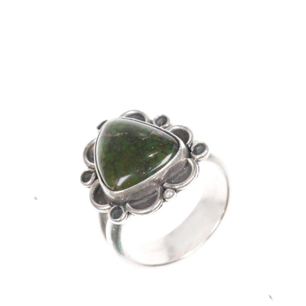 Sz8 SD Navajo green spiderweb Variscite sterling silver ring - Estate Fresh Austin