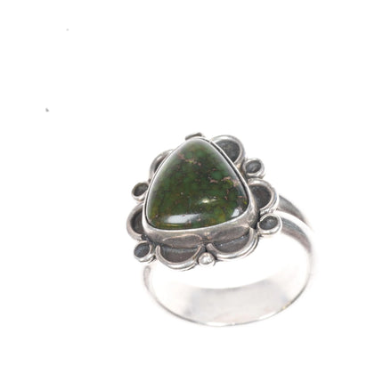 Sz8 SD Navajo green spiderweb Variscite sterling silver ring - Estate Fresh Austin