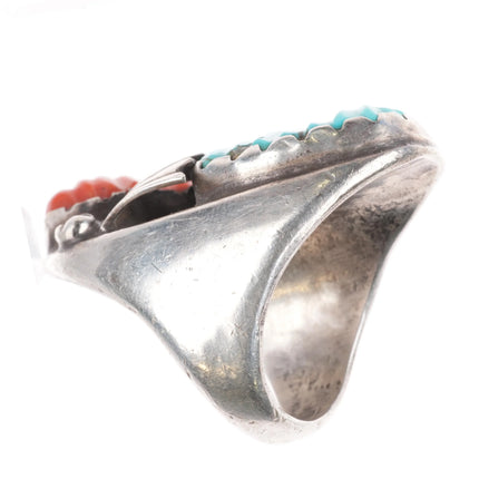 sz10 Huge Loyalita Tsatte Zuni carved turquoise/coral sterling silver ring - Estate Fresh Austin