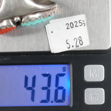 sz10 Huge Loyalita Tsatte Zuni carved turquoise/coral sterling silver ring - Estate Fresh Austin