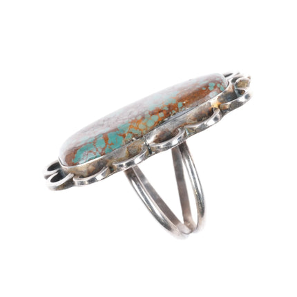 sz11 Large Navajo sterling silver Ceremonial Kingman turquoise ring nice matrix - Estate Fresh Austin