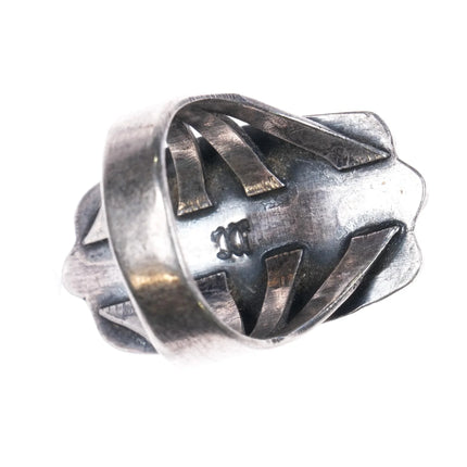 sz7 Vintage Zuni Sterling silver turquoise ring rope edge stamped accents - Estate Fresh Austin
