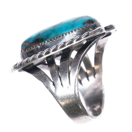 sz7 Vintage Zuni Sterling silver turquoise ring rope edge stamped accents - Estate Fresh Austin