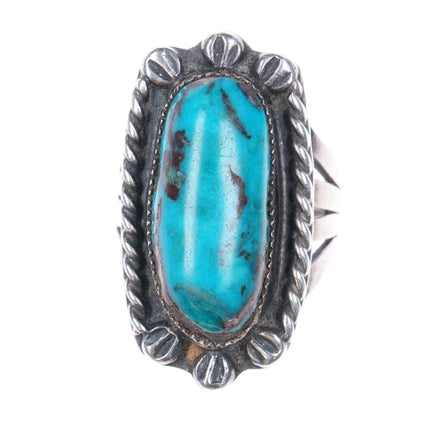 sz7 Vintage Zuni Sterling silver turquoise ring rope edge stamped accents - Estate Fresh Austin