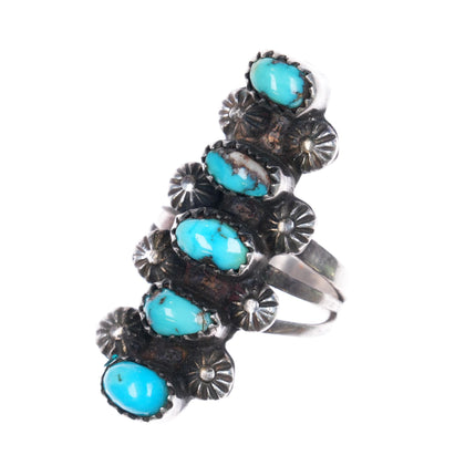 sz6.75 Vintage Zuni Sterling silver turquoise ring 5 stones stamped accents - Estate Fresh Austin
