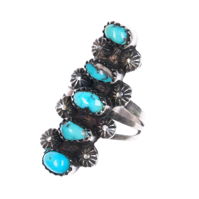 sz6.75 Vintage Zuni Sterling silver turquoise ring 5 stones stamped accents - Estate Fresh Austin