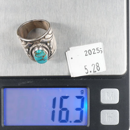 sz7 Derrick Gordon Navajo wide band sterling silver ring with turquoise - Estate Fresh Austin