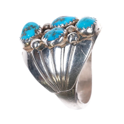 sz11 Vintage Navajo sterling silver turquoise nugget men's ring 4 stone - Estate Fresh Austin