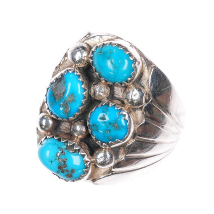 sz11 Vintage Navajo sterling silver turquoise nugget men's ring 4 stone - Estate Fresh Austin
