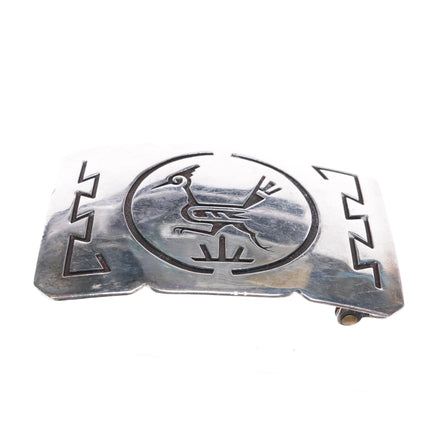 Vintage Navajo Overlay roadrunner belt buckle Native American sterling silver 2" - Estate Fresh Austin