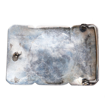 Vintage Navajo Overlay roadrunner belt buckle Native American sterling silver 2" - Estate Fresh Austin