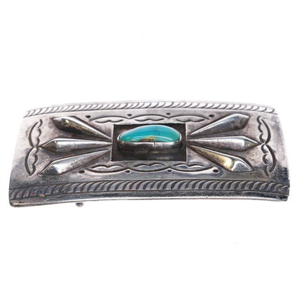 c1950 Vintage Navajo sterling silver repousse hand stamped belt buckle turquoise - Estate Fresh Austin