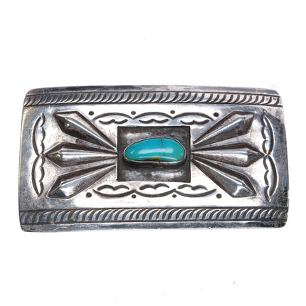 c1950 Vintage Navajo sterling silver repousse hand stamped belt buckle turquoise - Estate Fresh Austin